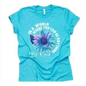 NEW WILD LUCILLE women's be kind graphic tee shirt in blue